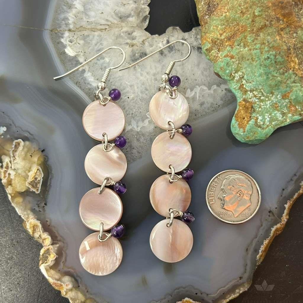 Carolyn Pollack Sterling Silver Pink Mother of Pearl & Amethyst Dangle Earrings