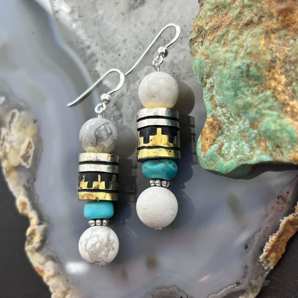 Tommy & Rosita Singer Sterling Silver Howlite, Turquoise Bead Dangle Earrings For Women