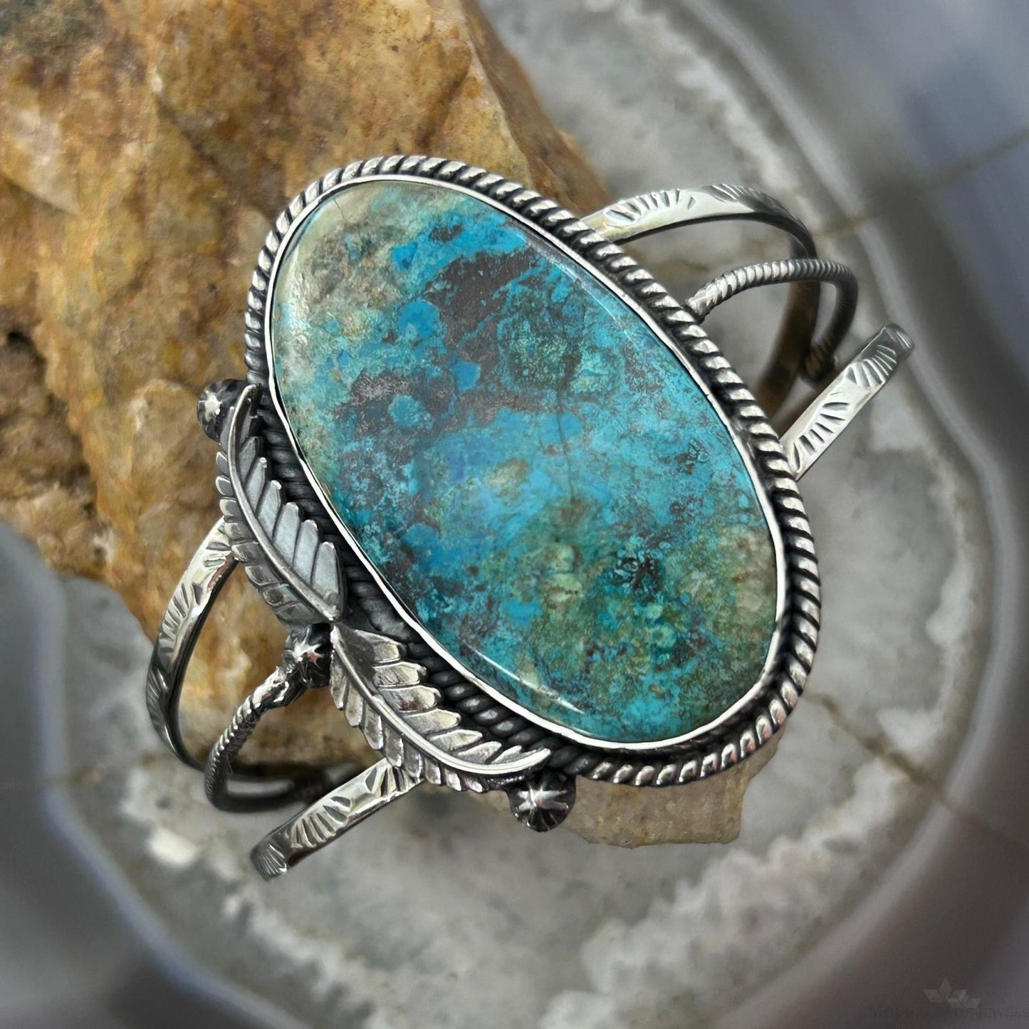 Sterling Silver Southwestern Style Large Oval Shattuckite Bracelet For Women