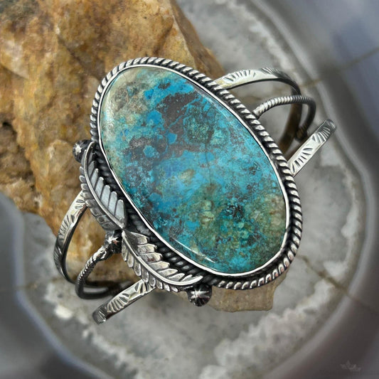 Sterling Silver Southwestern Style Large Oval Shattuckite Bracelet For Women