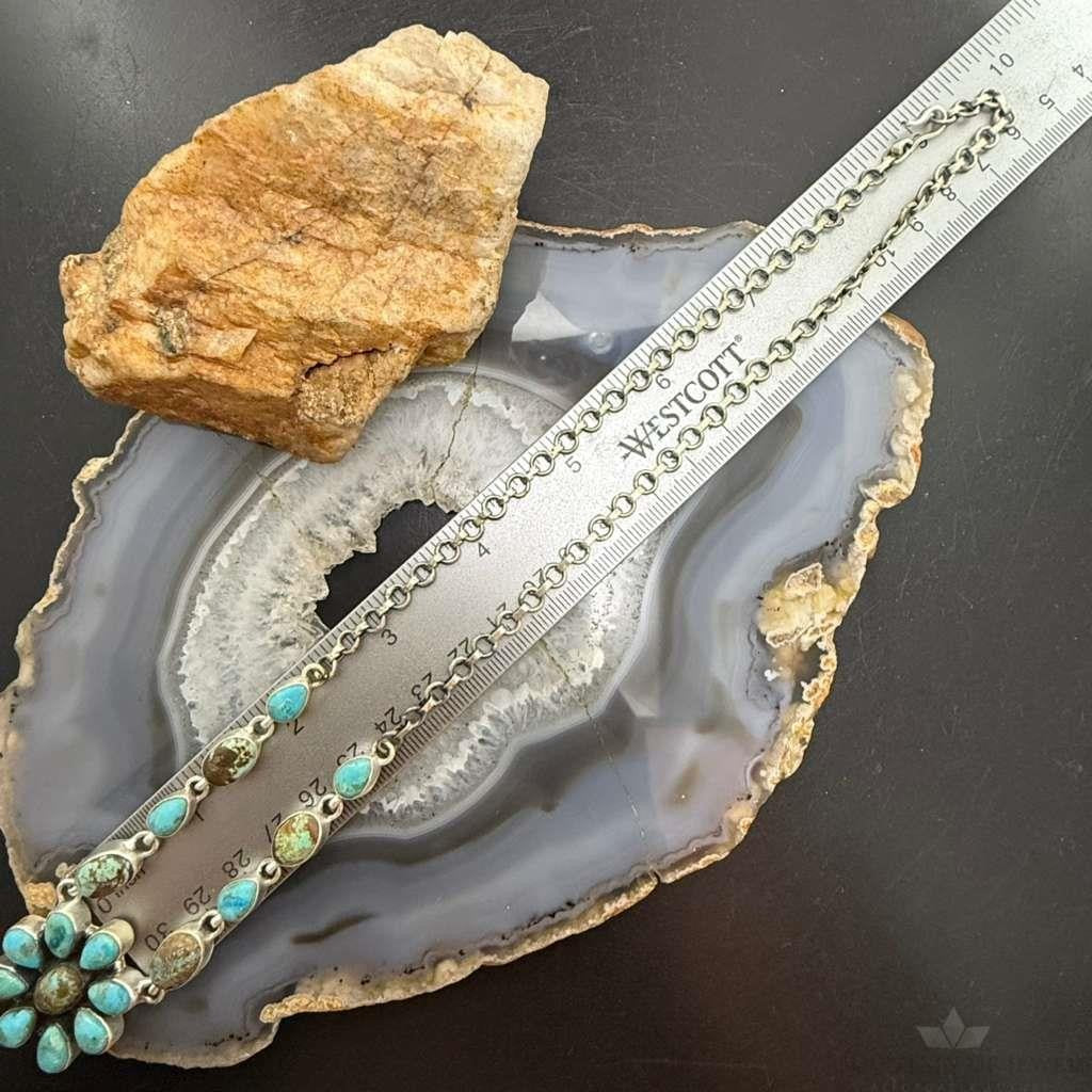 Sterling Silver Southwestern Style Turquoise 20" Cluster Necklace For Women