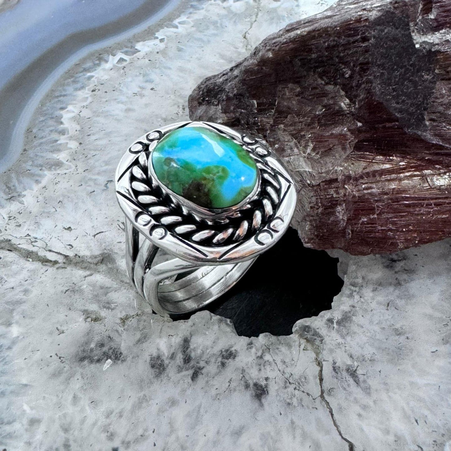 Native American Sterling Silver Sonora Gold Turquoise Ring Size 9.5 For Women