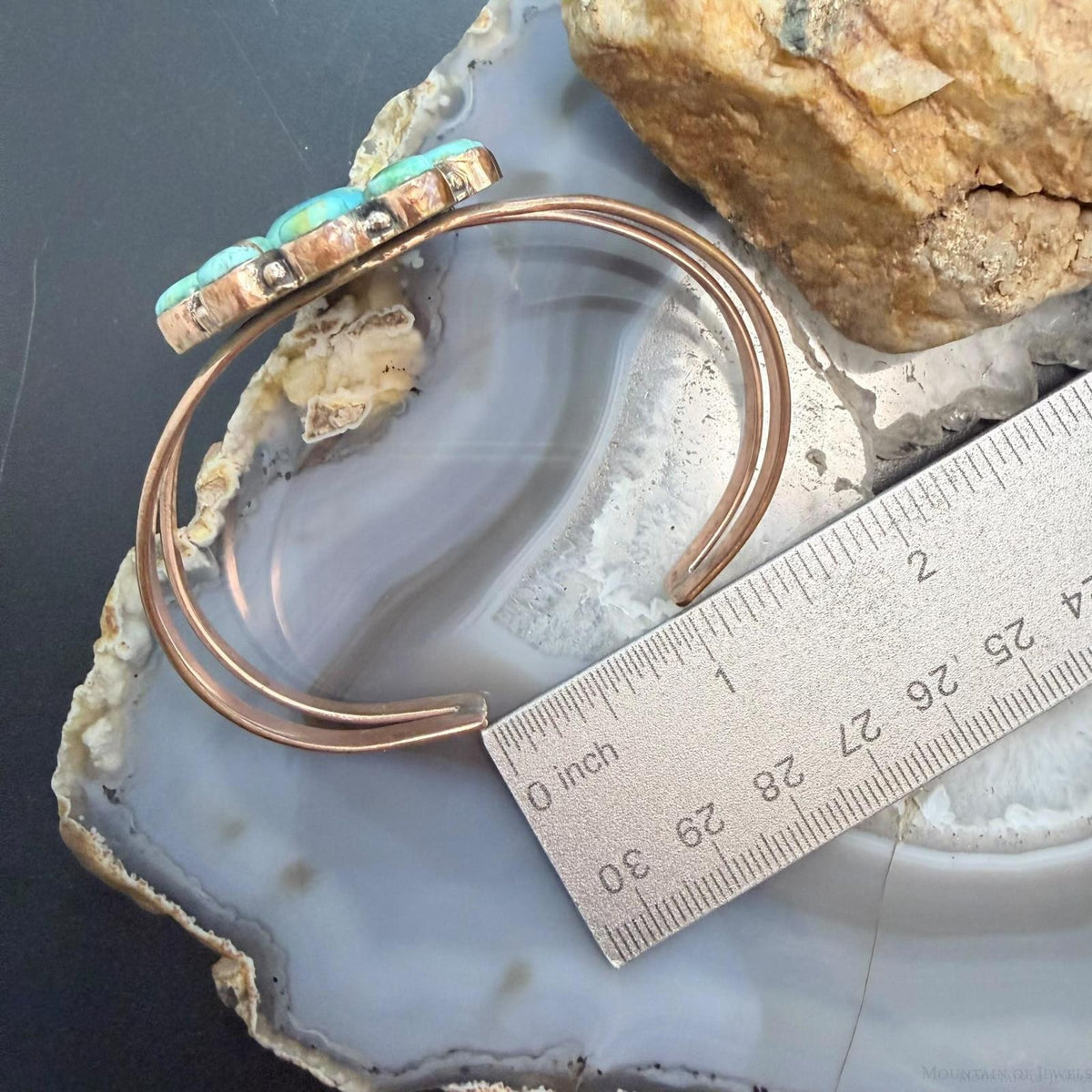 Copper Southwestern Style Mohave Turquoise Decorated Cluster Bracelet For Women