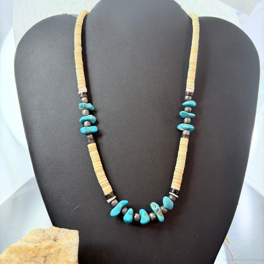 Vintage Native American Heishi and Turquoise Beads 19" Necklace For Women