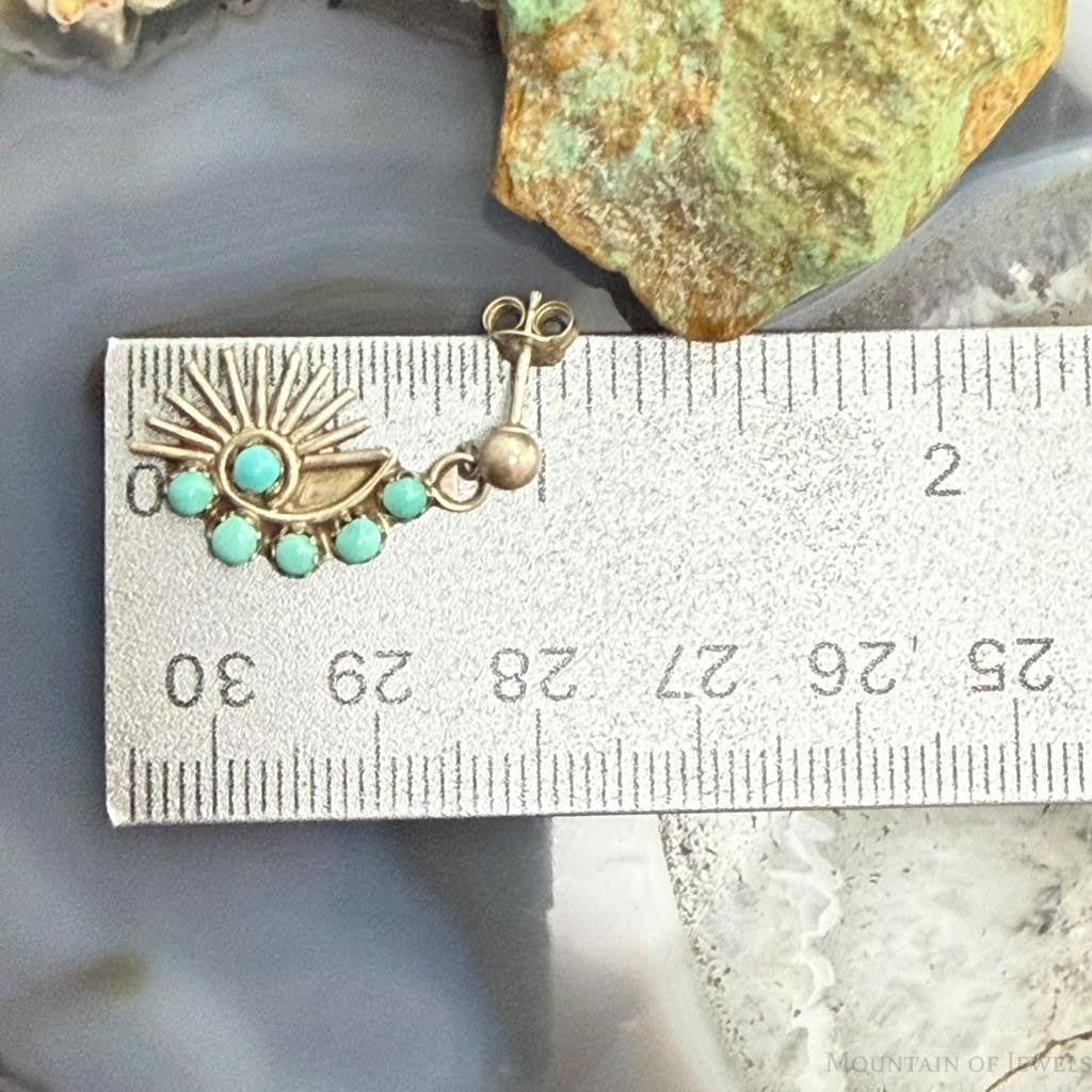 Vintage Native American Silver 6 Petitpoint Turquoise Dangle Earrings For Women