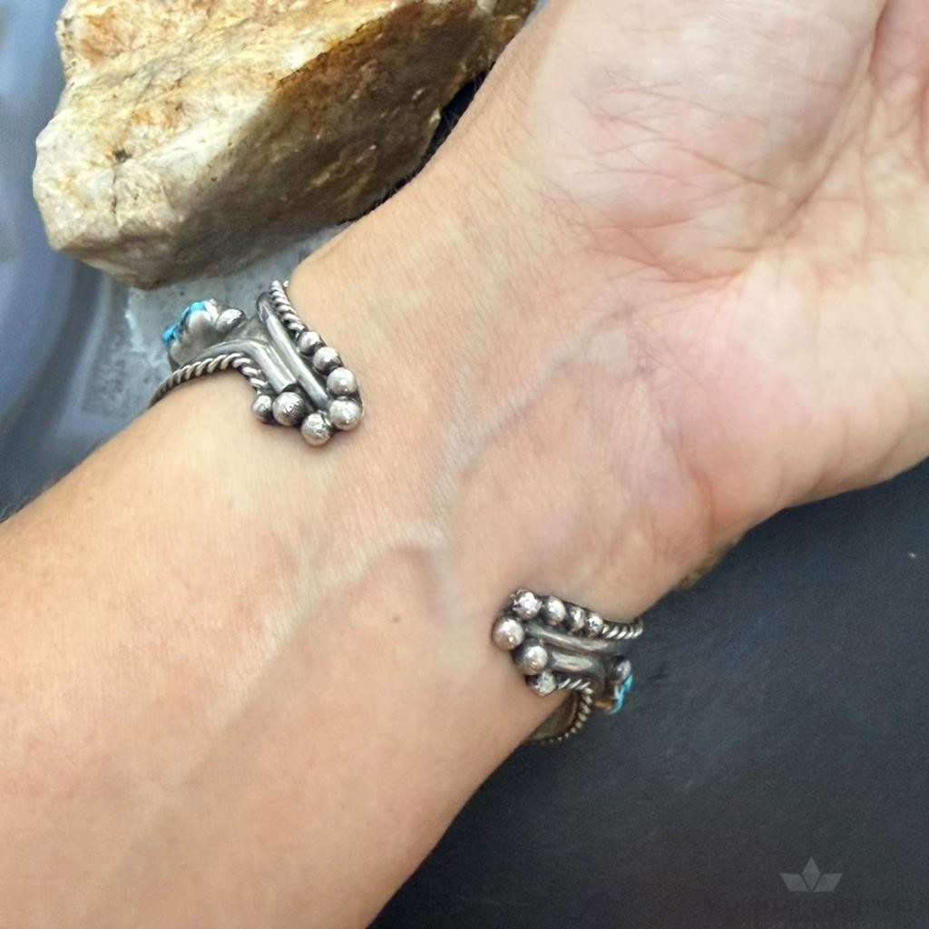 Vintage Steven B Native American Silver Rough Turquoise Watch Bracelet For Women