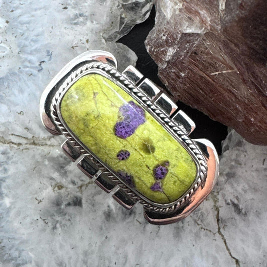 Sterling Silver Southwestern Style Atlantisite Decorated Bar Ring Size 8.5 For Women