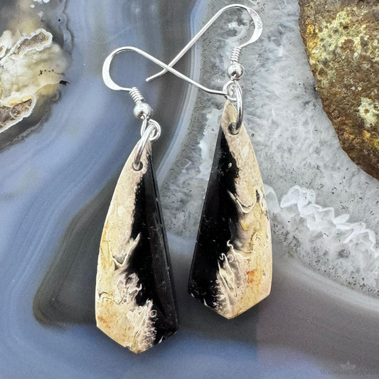 Sterling Silver Elongated Triangle Plum Root Jasper Slab Dangle Earrings For Women #223