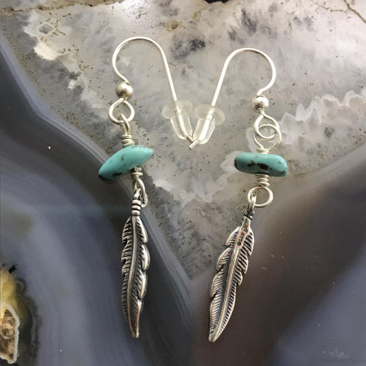 Carolyn Pollack Sterling Silver w/Turquoise Bead Feather Dangle Earrings For Women