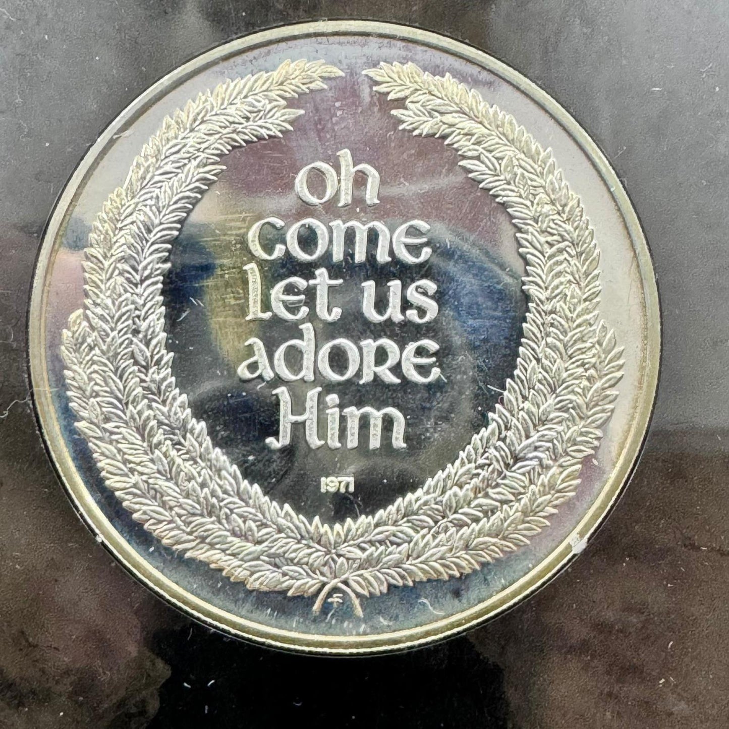 1971 "Oh Come let Us Adore Him" Sterling Proof Limited Edition By Franklin Mint