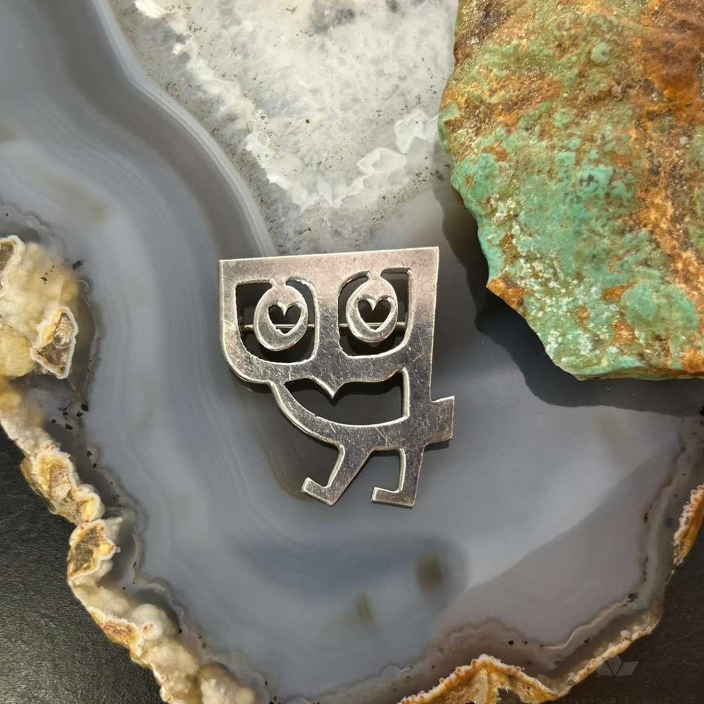 Charles Mik Stousland Sterling Silver Modernist Owl Brooch Pin