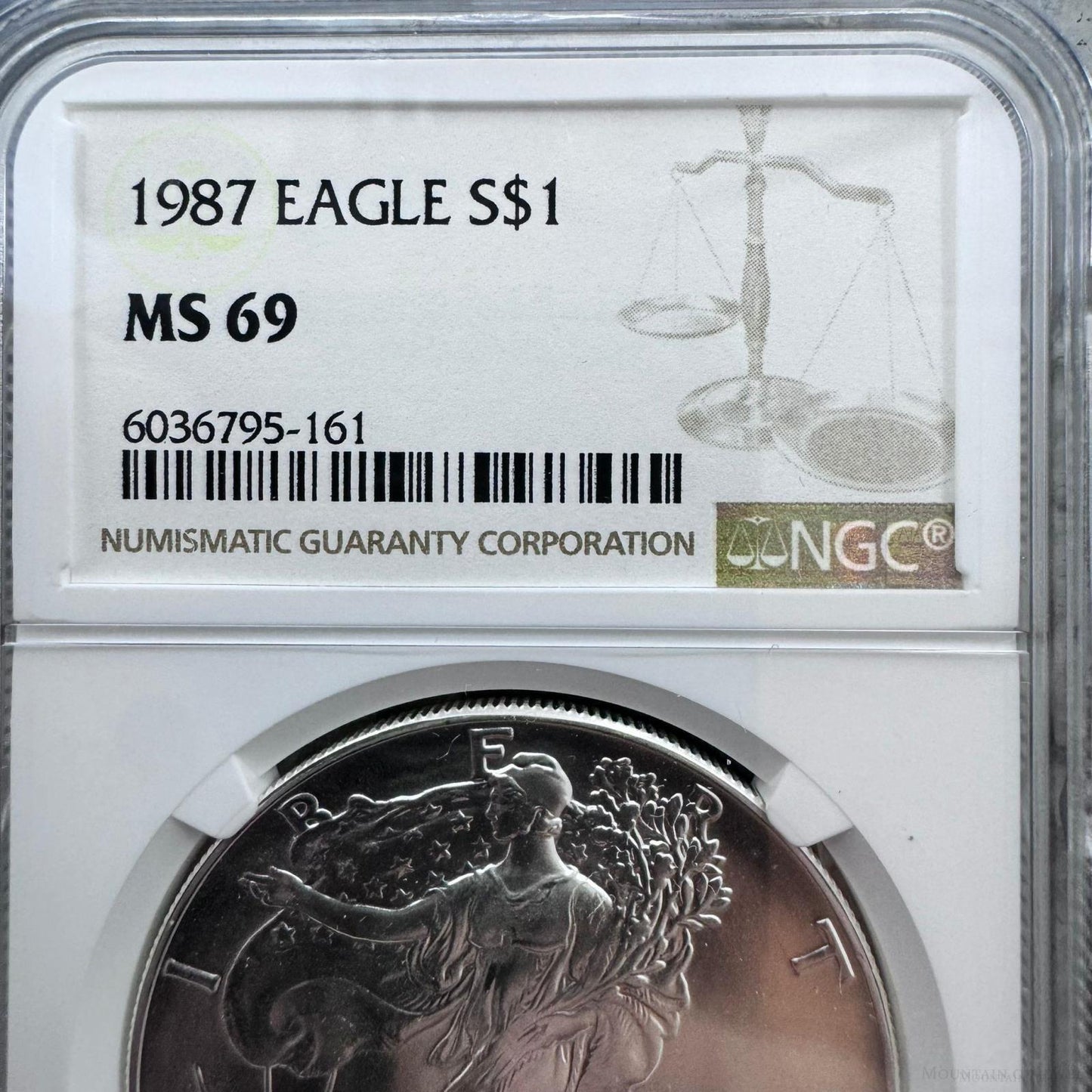 1987 US 1.0oz.999 Fine Silver American Silver Eagle NGC MS69 #6036795-161EG