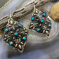 Leander Tahe Sterling Silver Turquoise Floral Repousse Square Concho Earrings