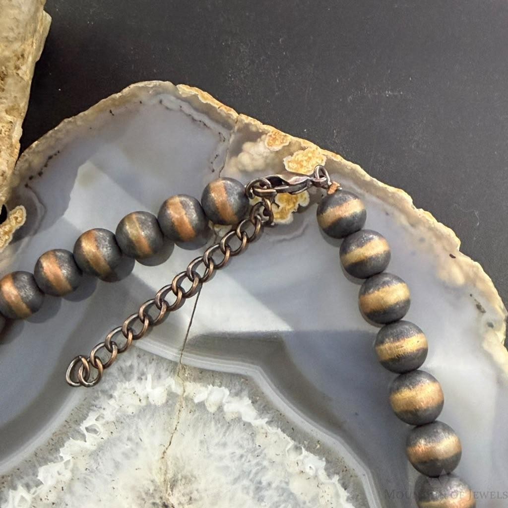 Southwestern Style Copper 8mm Round Navajo Pearl Beades &Turquoise Disk Necklace For Women