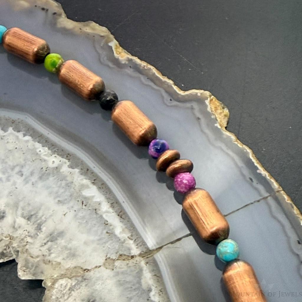 Southwestern Style Copper Navajo Pearl Round &Cylinder w/Multistone 18" Necklace For Women