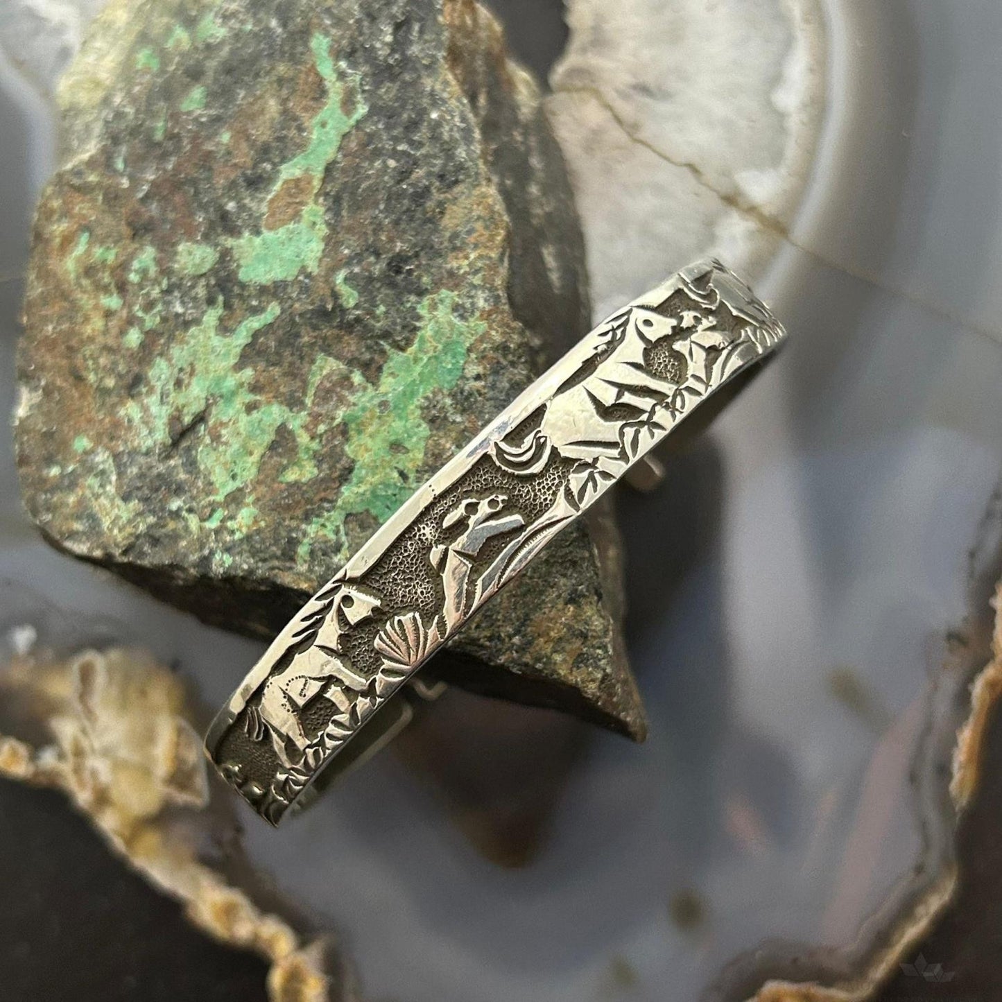Lloyd Becenti Native American Sterling Silver Horses in The Wild Storyteller Bracelet