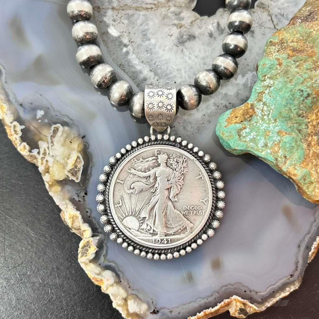 Genuine 90% Silver 1941 US Walking Liberty Half Dollar Decorated Unisex Pendant