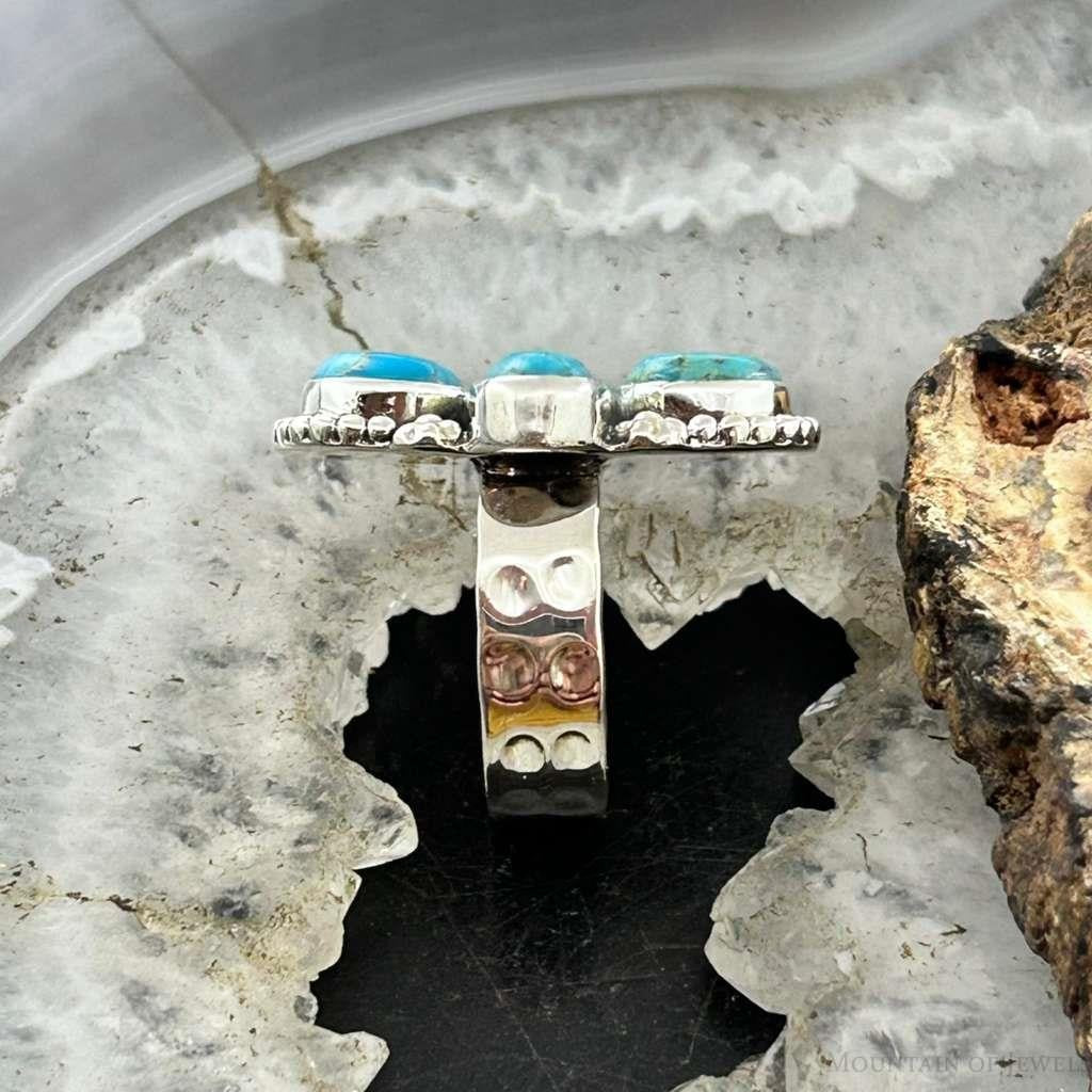 Sterling Silver Southwestern Style Mohave Turquoise Cluster Ring Size 6.75 For Women