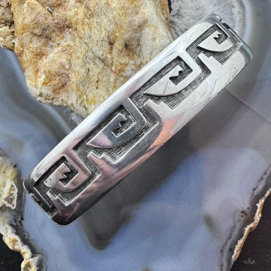 Vintage Native American Sterling Silver Hopi Overlay Flexible Unisex Bracelet