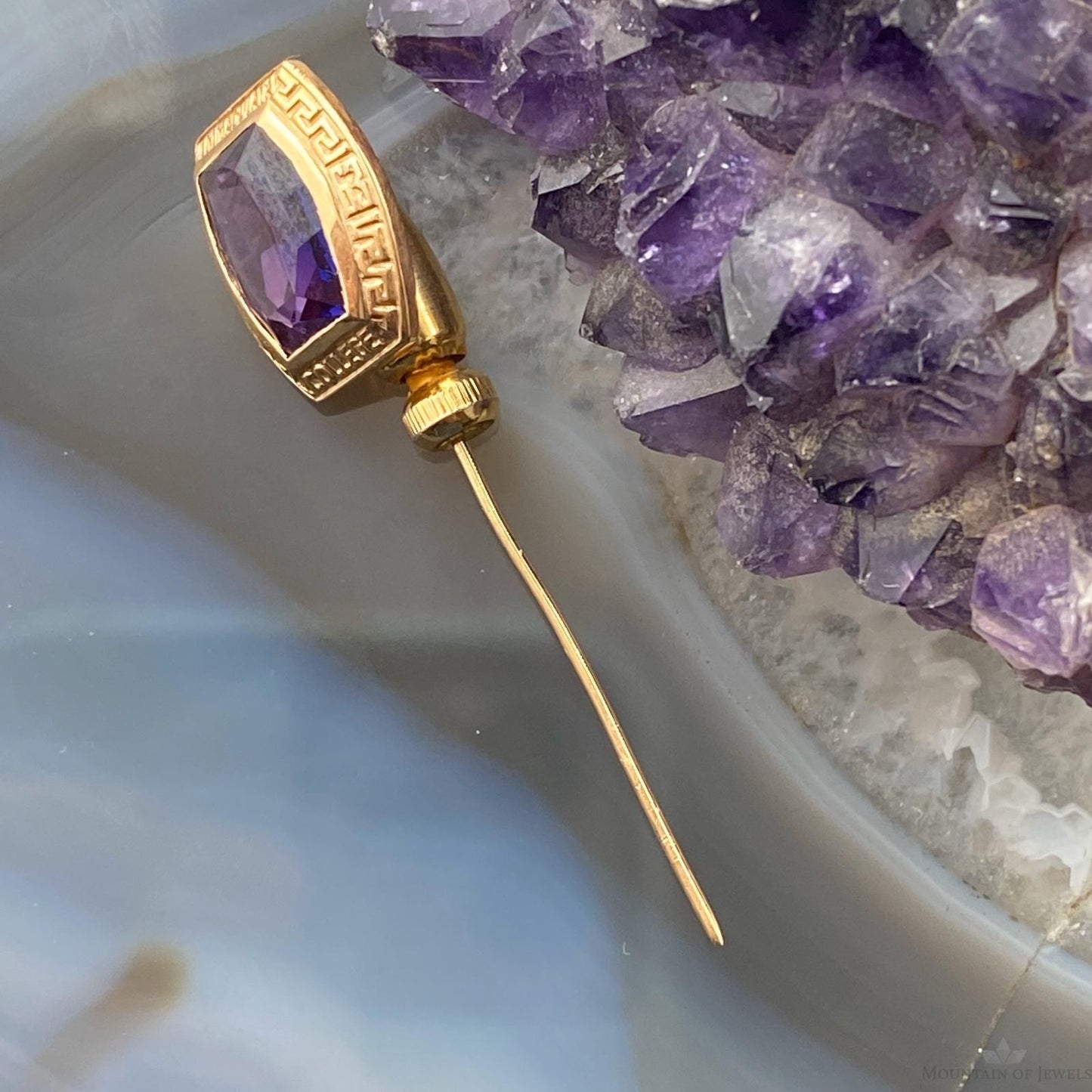 14K Yellow Gold 1963 Immaculate Collage Amethyst Pin Collectible Item