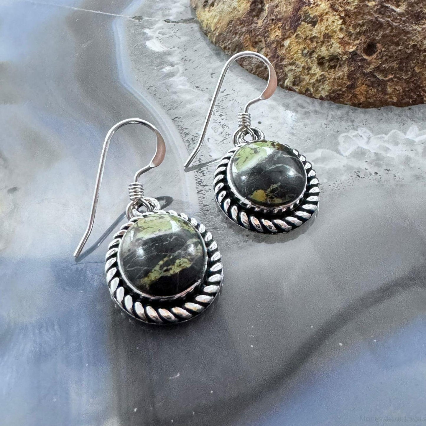 Native American Sterling Silver Rounded Blackjack Dangle Earrings For Women