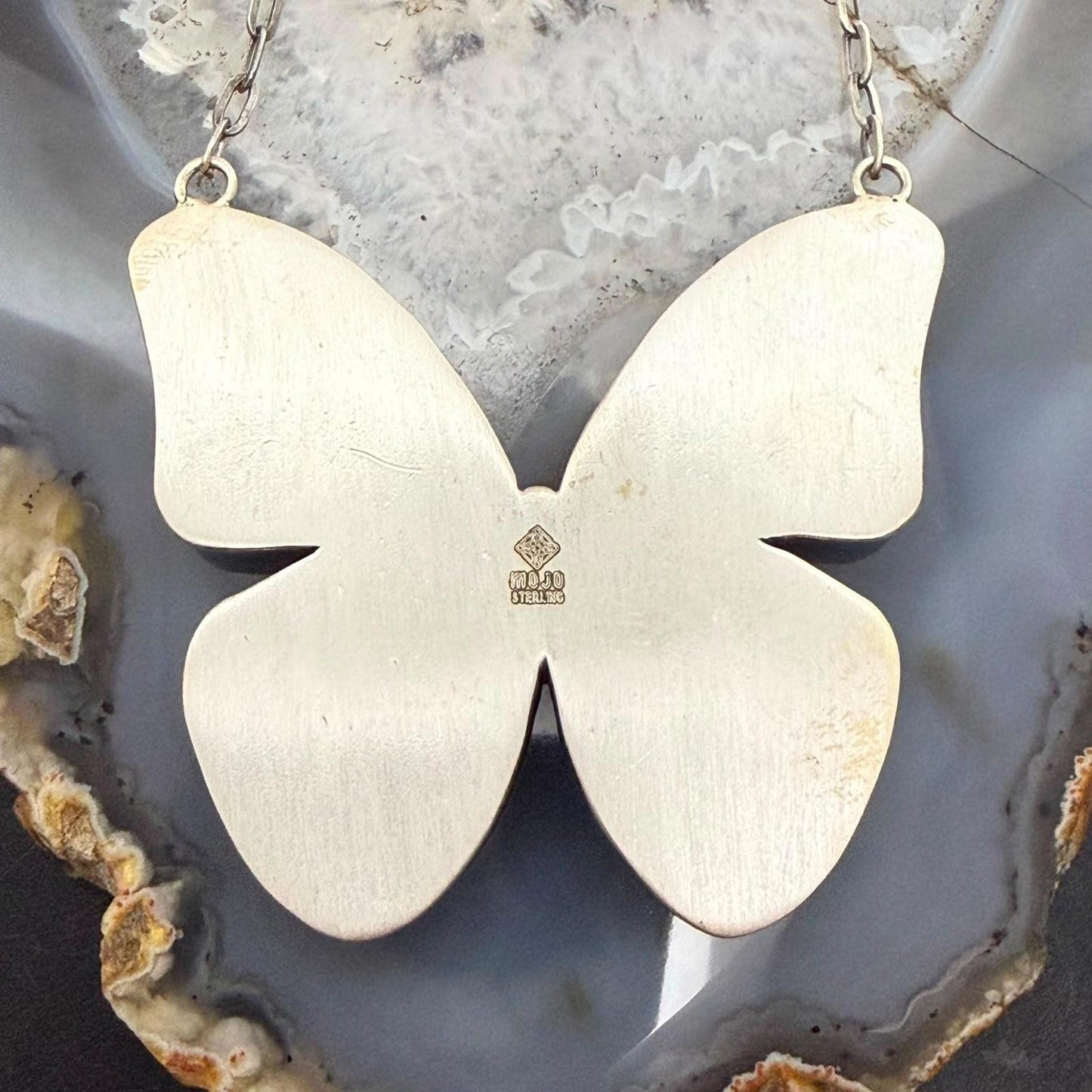 Sterling Silver Southwestern Style Kingman Turquoise Butterfly Pendant 20" Necklace For Women