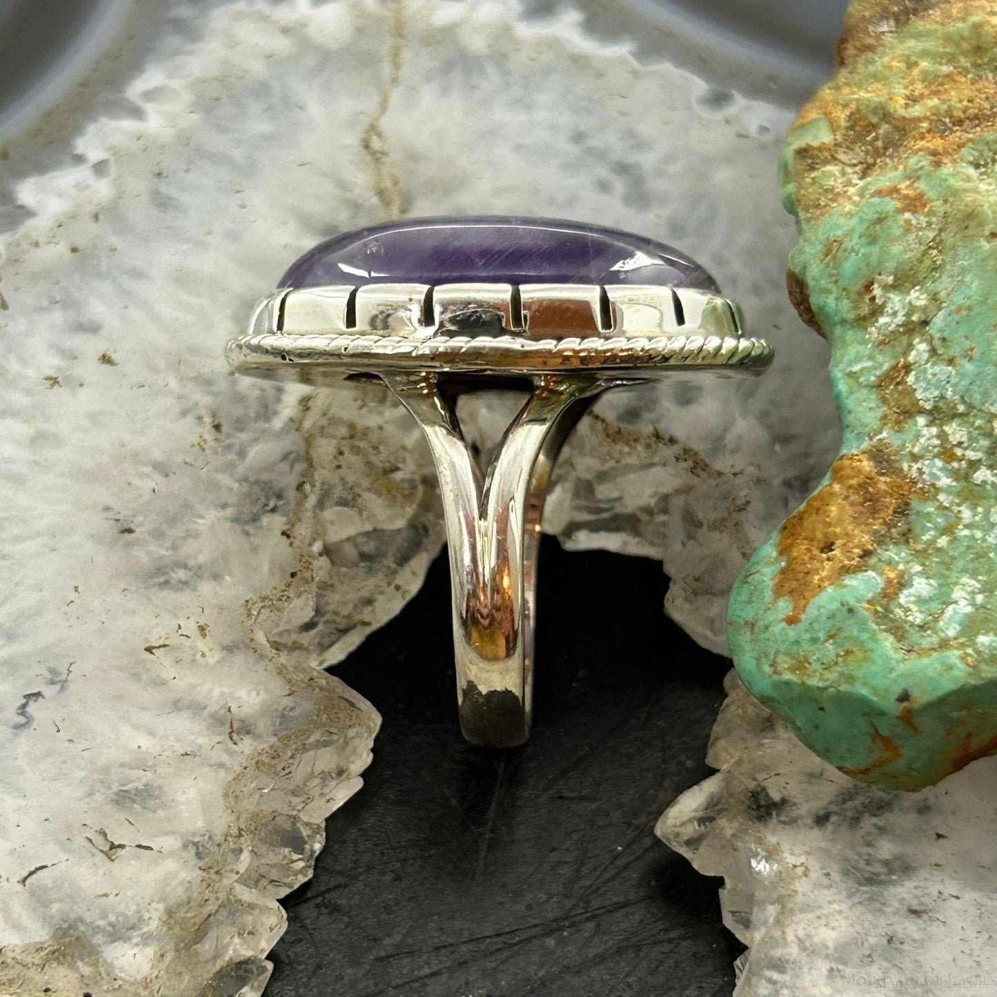 Sterling Silver Southwestern Style Oval Translucent Amethyst Ring Size 7.5 For Women