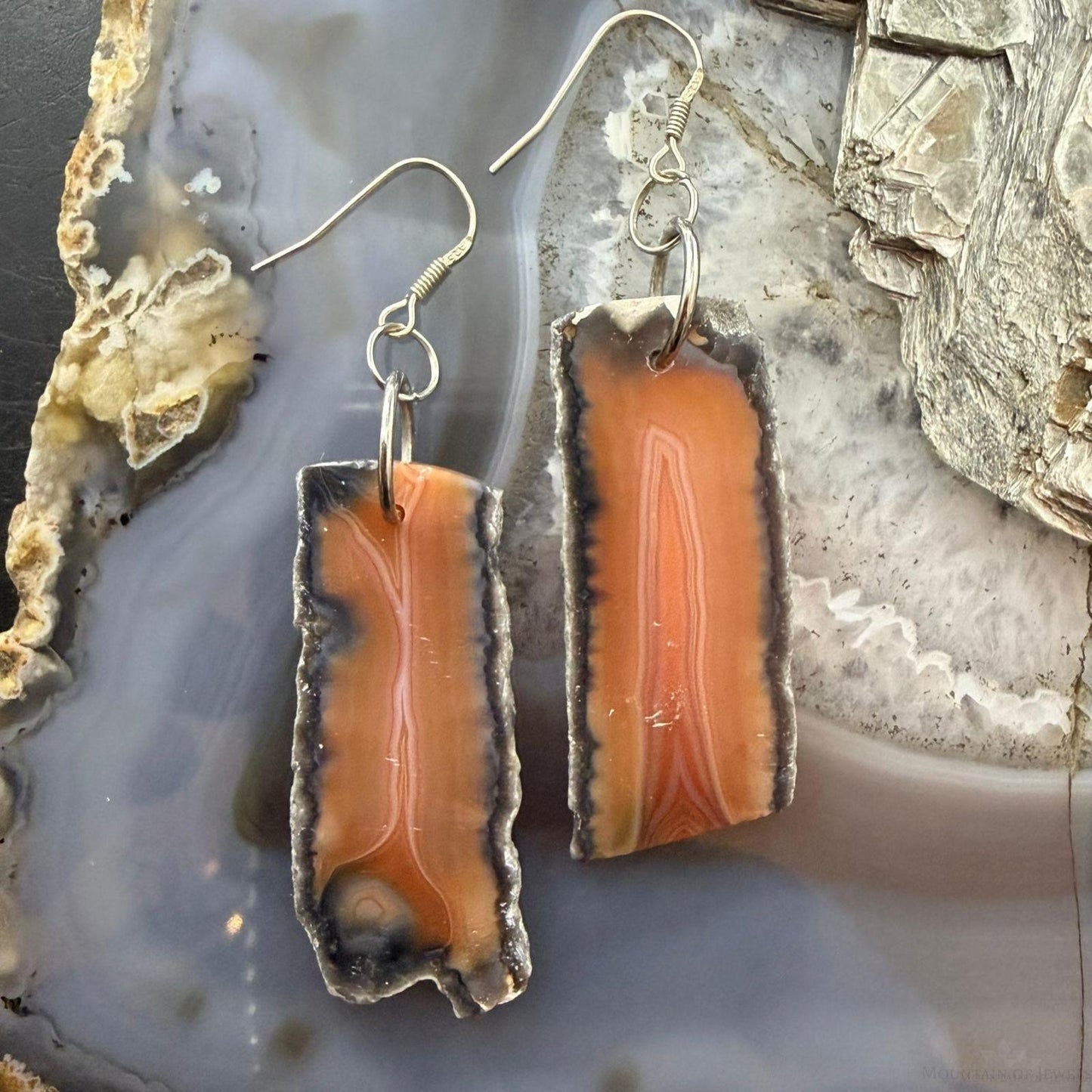 Sterling Silver Agate Slab Dangle Earrings For Women #402