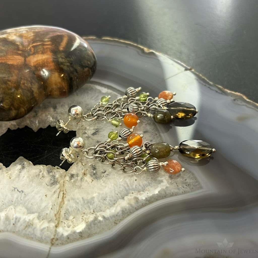 Carolyn Pollack Sterling Silver Multi Stone Dangle Earrings For Women