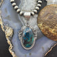 Sterling Silver Southwestern Style Oval Chrysocolla Decorated Pendant For Women