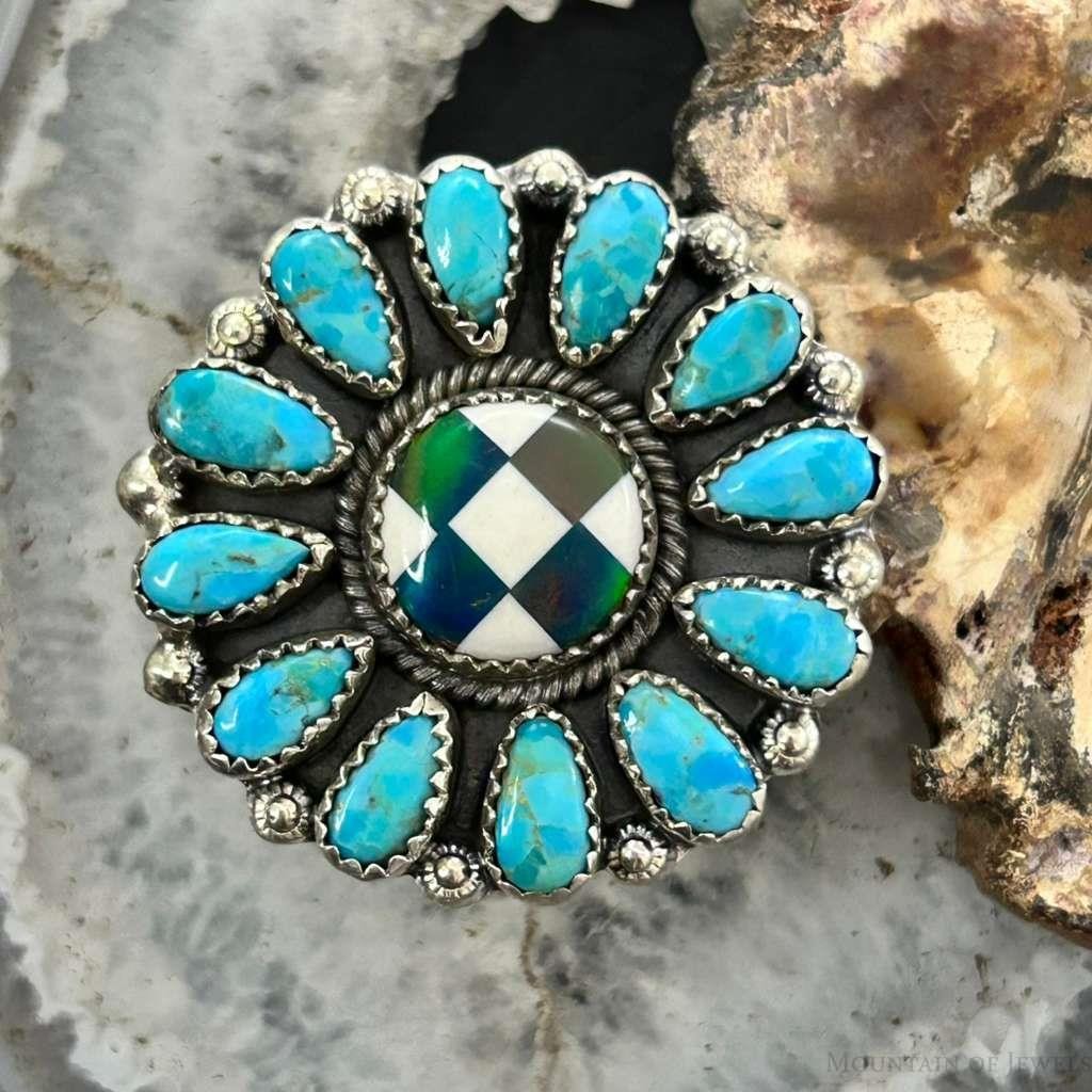 Sterling Silver Southwestern Style Teardrop Mohave Turquoise Ring Adjustable For Women