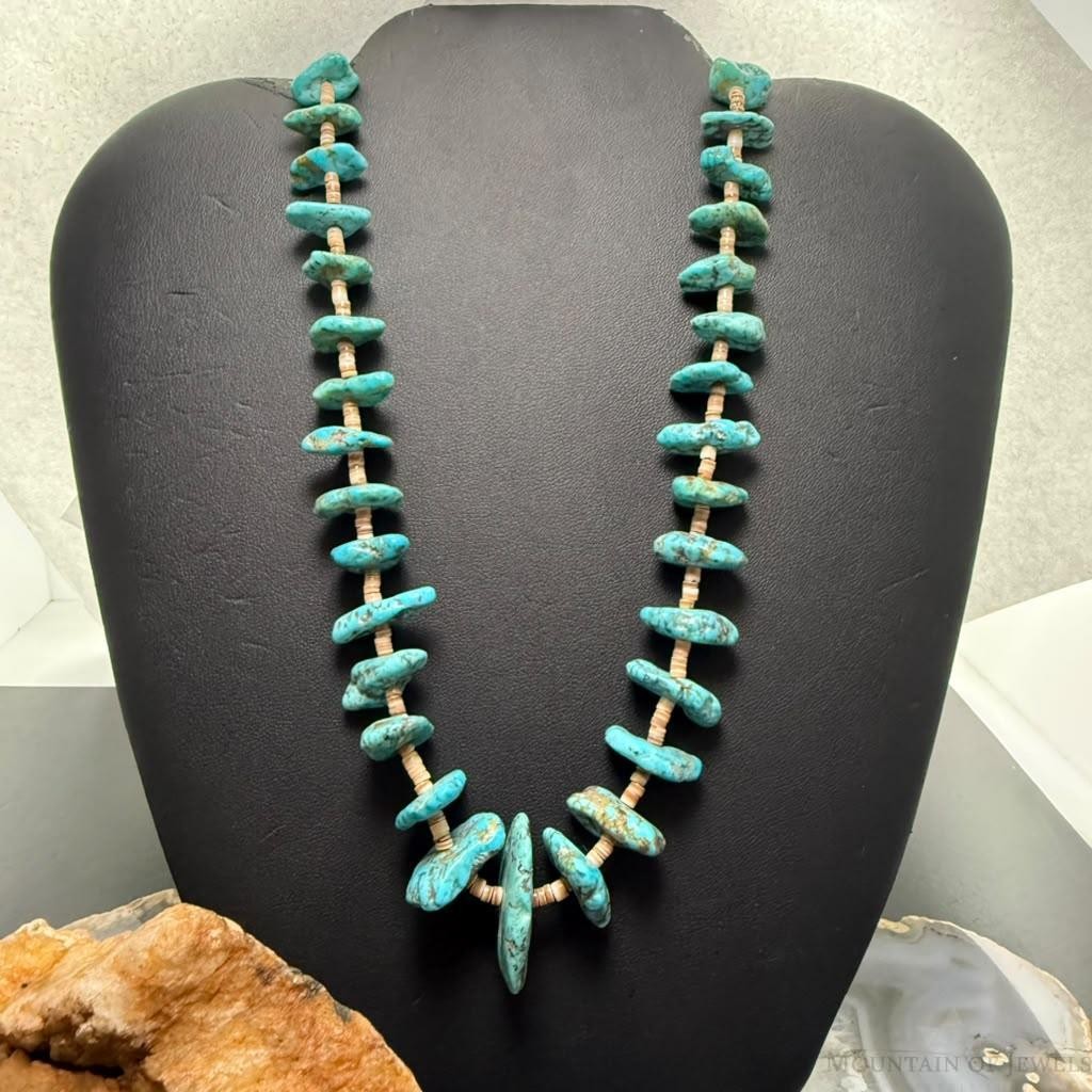 Vintage Native American Chunky Turquoise & Heishi Beads 20" Necklace For Women