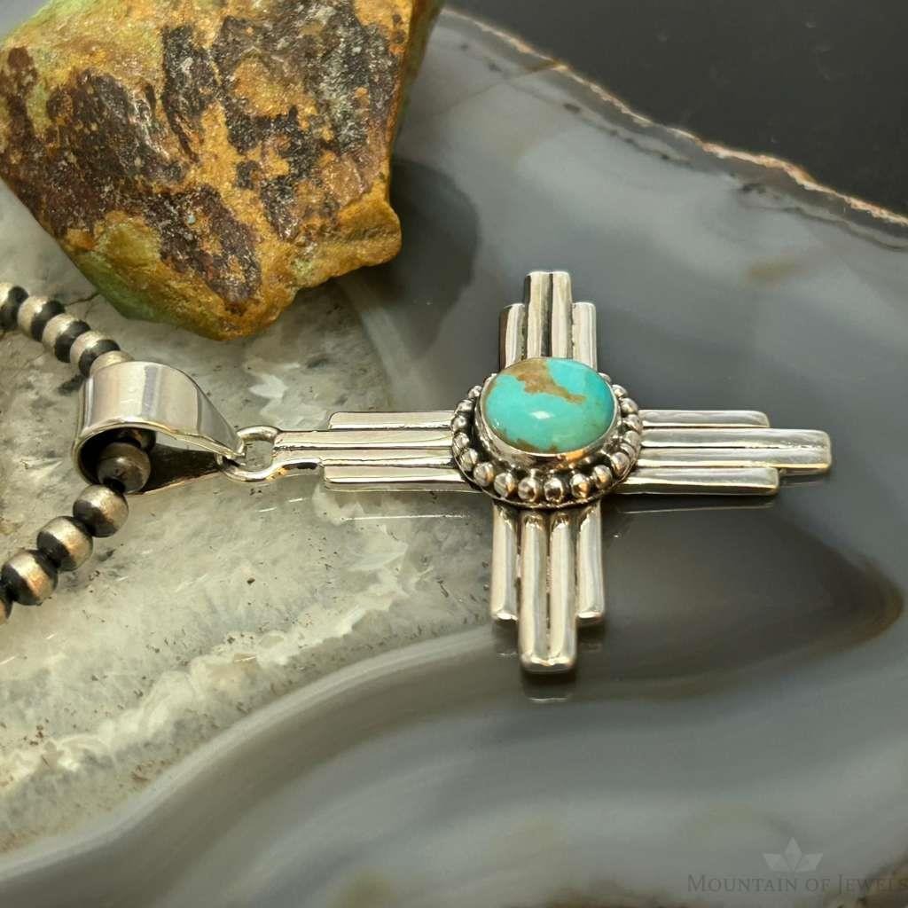 Sterling Silver Southwestern Style Round Mohave Turquoise Unisex Zia Pendant #2