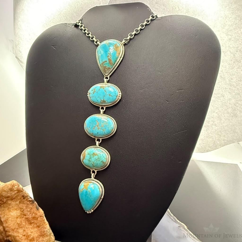 Sterling Silver Southwestern Style Kingman Turquoise Lariat Necklace For Women #1