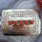 Joann Begay Native American Sterling Silver 5 Coral Stamped Belt Buckle For Men