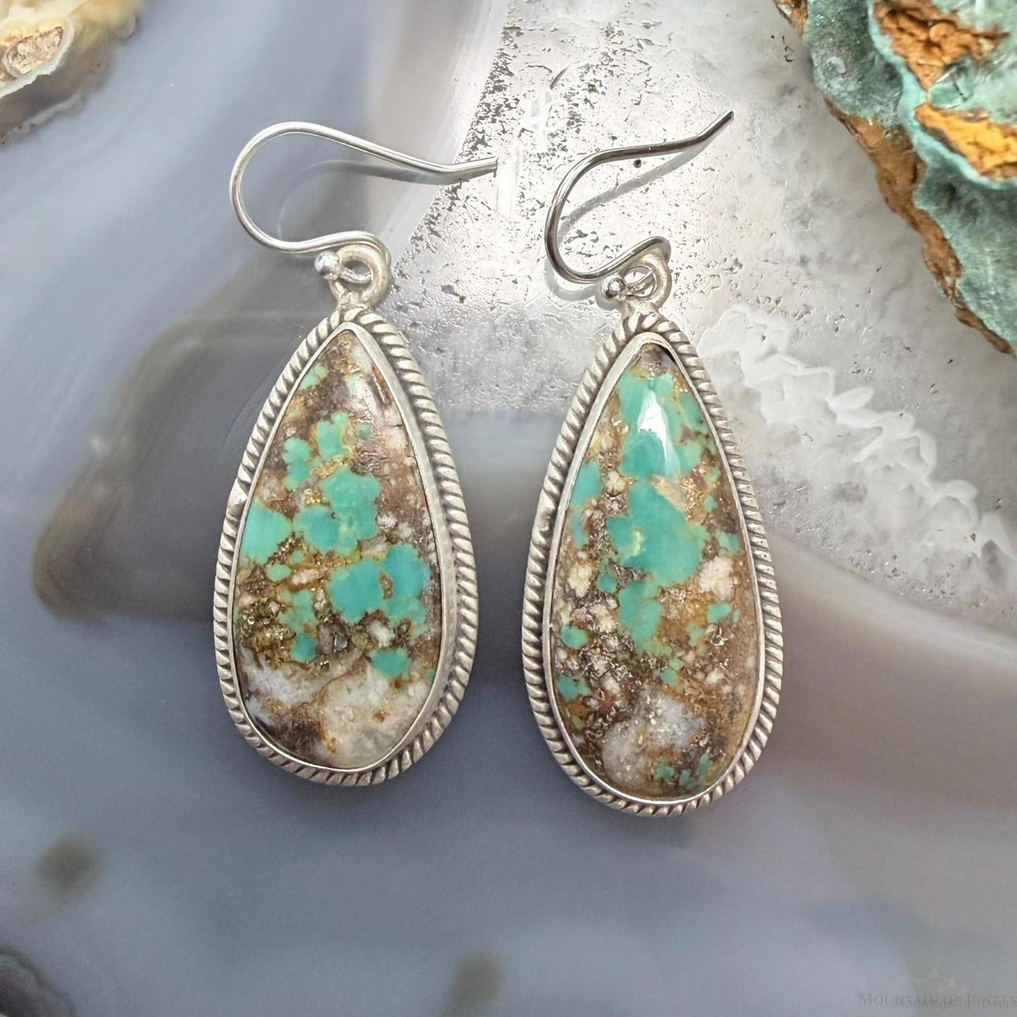 Sterling Silver Southwestern Style Teardrop Royston Turquoise Dangle Earrings For Women