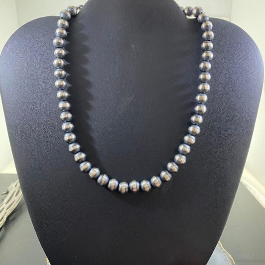 Navajo Pearl Beads 8 mm Sterling Silver Necklace Length 16" For Women