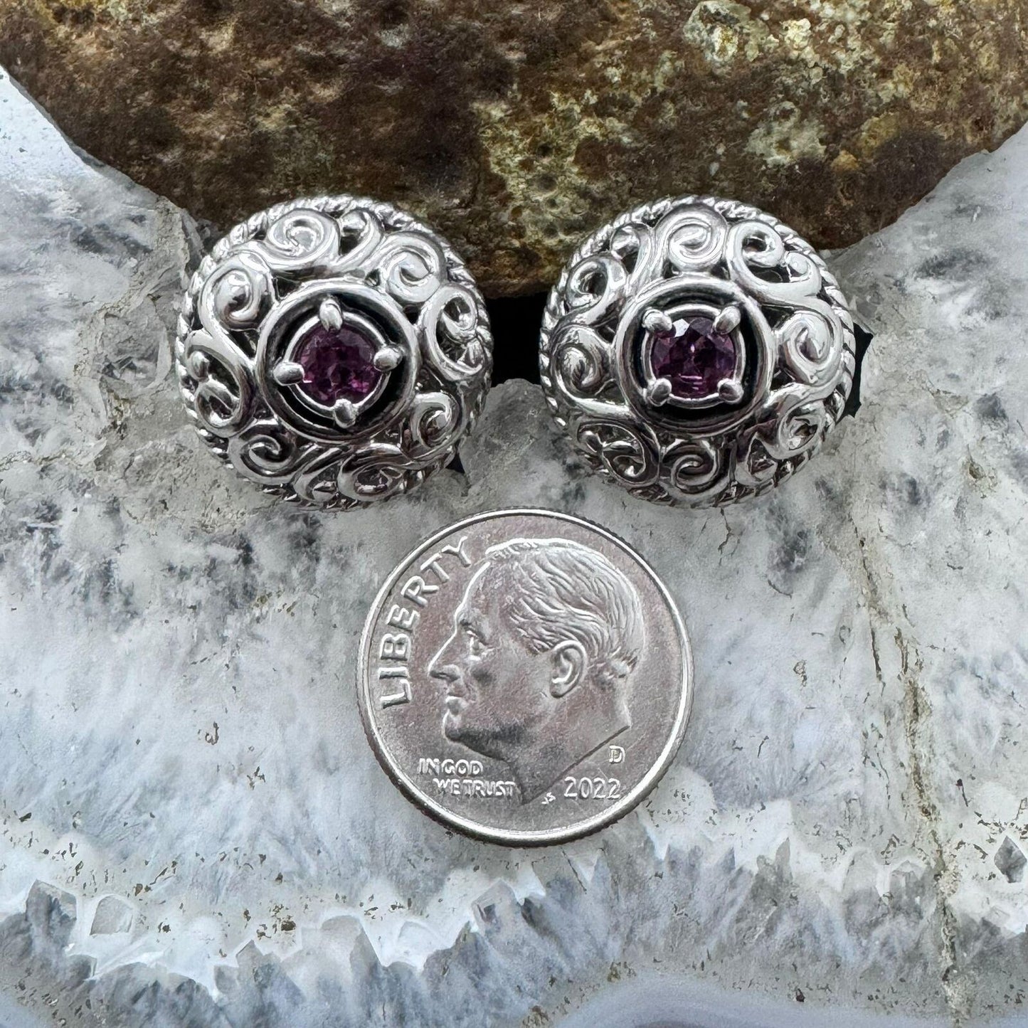 Carolyn Pollack Sterling Silver Round Amethyst Omega Back Stud Earrings For Women