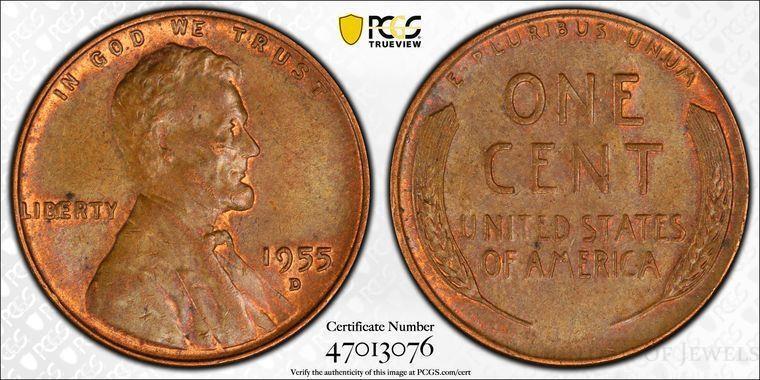 1955-D US Penny PCGS MS62BN #3076