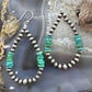 Sterling Silver 4mm Navajo Pearl Southwester Style & 6mm Turquoise Bead Hoop Earrings For Women