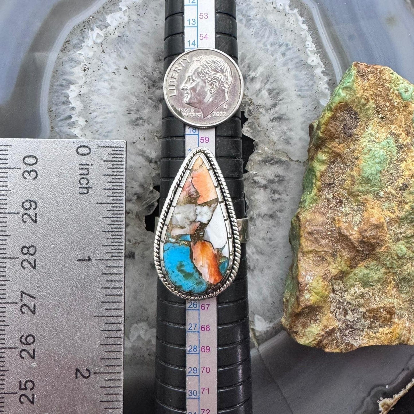 Sterling Silver Southwestern Style Teardrop Composite Spiny Oyster Turquoise Ring 10.75 For Women