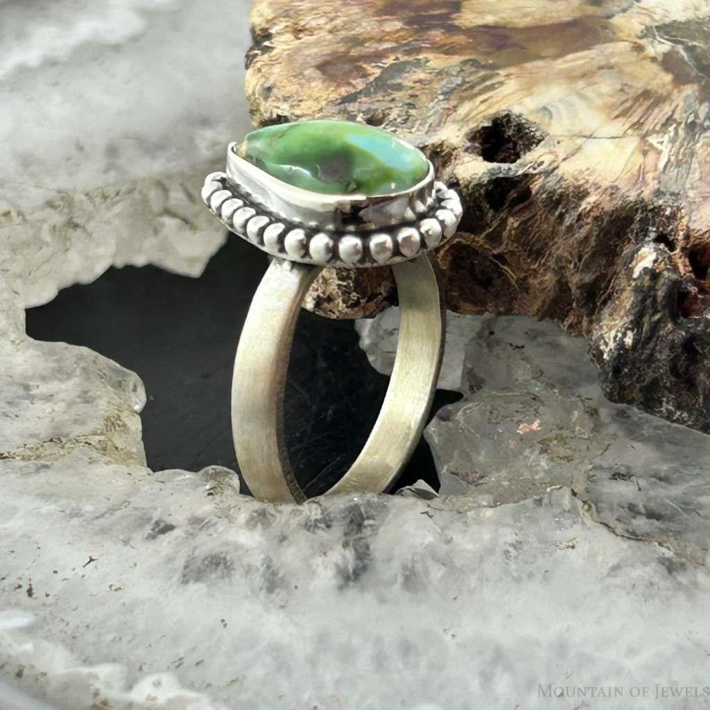 Sterling Silver Southwestern Style Teardrop Sonora Gold Turquoise Adjustable Ring For Women #1