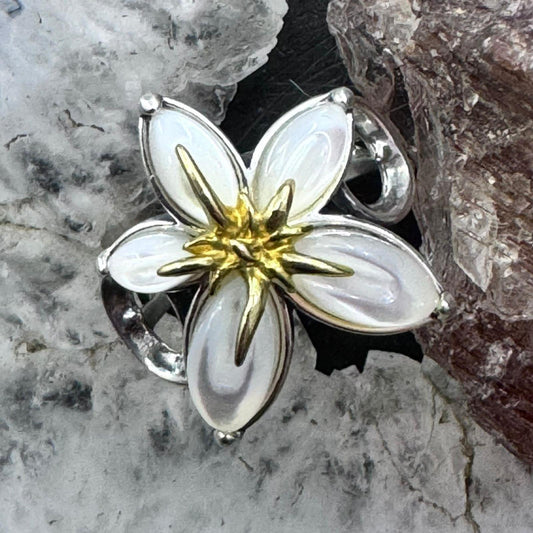 Carolyn Pollack Sterling Silver & Brass 5 Mother of Pearl Petals Flower Ring For Women