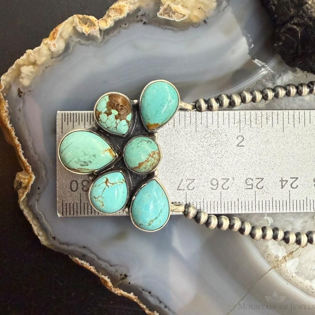 Sterling Silver Southwestern Style Turquoise #8 Cluster 23" Lariat Necklace For Women