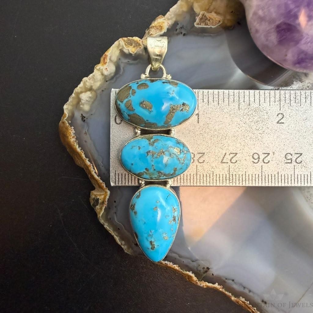 Sterling Silver Southwestern Style 3 Kingman Turquoise Pendant For Women #3