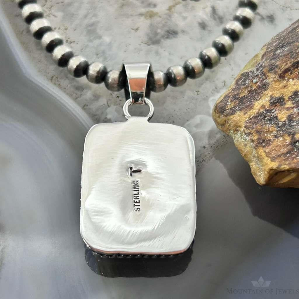 Native American Sterling Silver Rectangle Pink Conch Decorated Pendant For Women #1