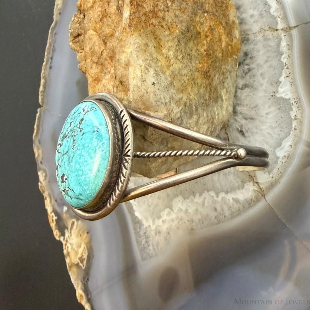 Sterling Silver Native American Oval Turquoise Split Shank Bracelet For Women