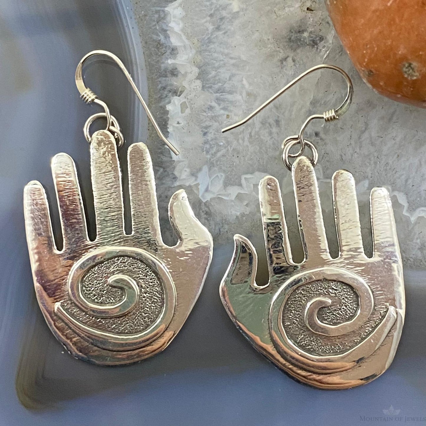 Brad Panteah Native American Sterling Silver Hand Dangle Earrings For Women