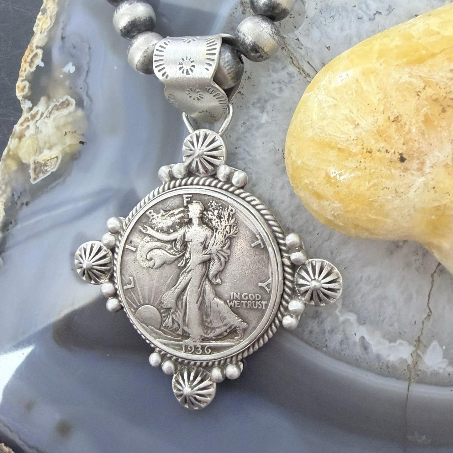 1936 Genuine 90% Silver US Walking Liberty Half Dollar Decorated Unisex Pendant