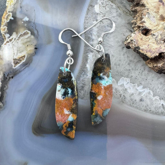 Sterling Silver Tilde Shape Chrysocolla Slab Dangle Earrings For Women #228